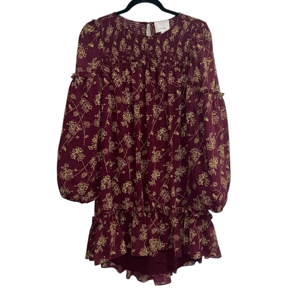 Cinq A Sept Zola Floral Print Chiffon Dress In Merlot/Starfruit